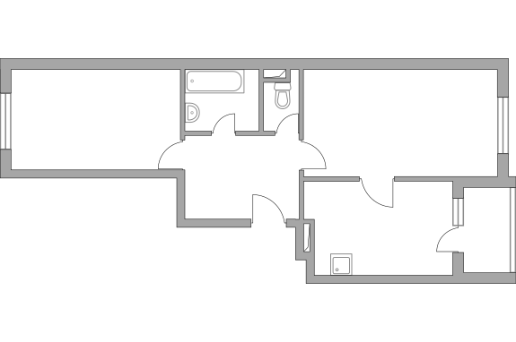 Двухкомнатная квартира 58.2 м²