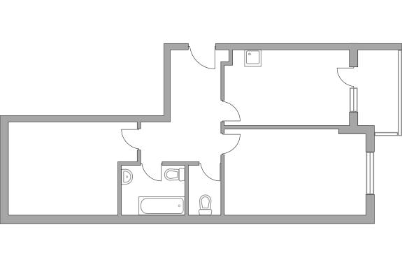 Двухкомнатная квартира 59.6 м²