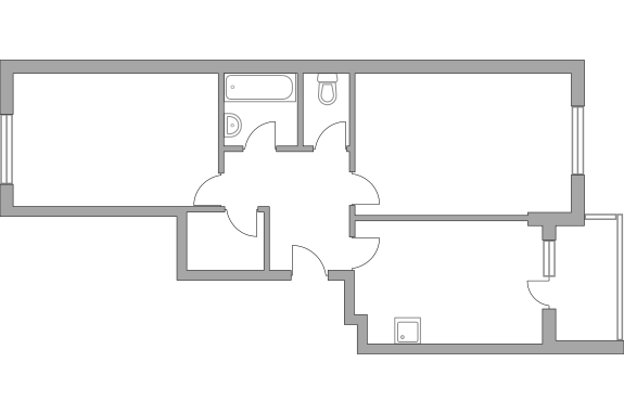 Двухкомнатная квартира 59.7 м²