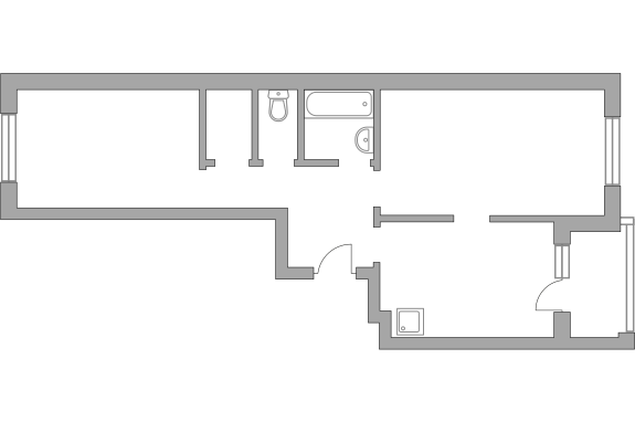 Двухкомнатная квартира 56.4 м²
