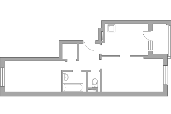 Двухкомнатная квартира 58.2 м²