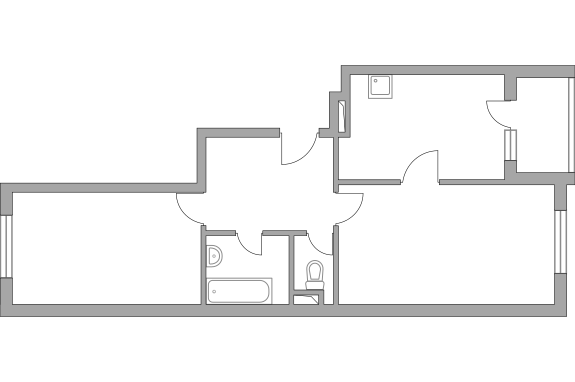 Двухкомнатная квартира 58.2 м²